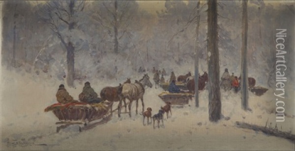 Winter Scene Oil Painting - Adam Setkowicz