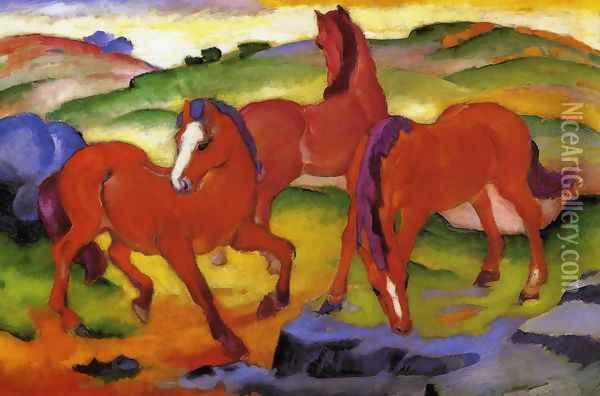 Grazing Horses IV Aka The Red Horses Oil Painting - Franz Marc