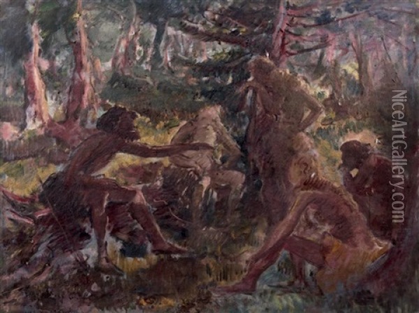 Discussion Dans Les Bois Oil Painting - Konstantin Kuznetsov