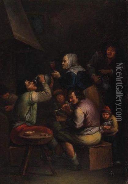 Peasants Drinking And Smoking In A Tavern Oil Painting - Egbert Ii Van Heemskerck