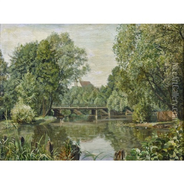 Sommerliche Flusslandschaft Oil Painting - August Bedrich Piepenhagen