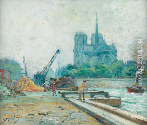 La Seine Et Notre Dame Oil Painting - Gustave Madelain