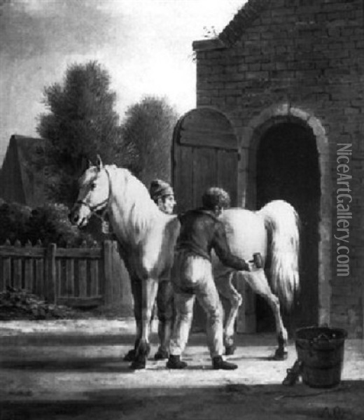 Brushing The Horse Oil Painting - Anthony Oberman