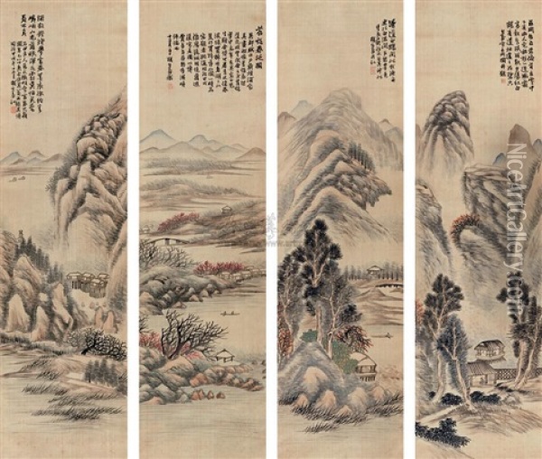 Landscapes (4 Works) Oil Painting -  Hu Gongshou