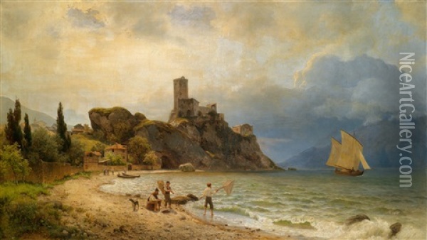 In Der Bucht Von Malcesine Oil Painting - Carl Von Der Hellen