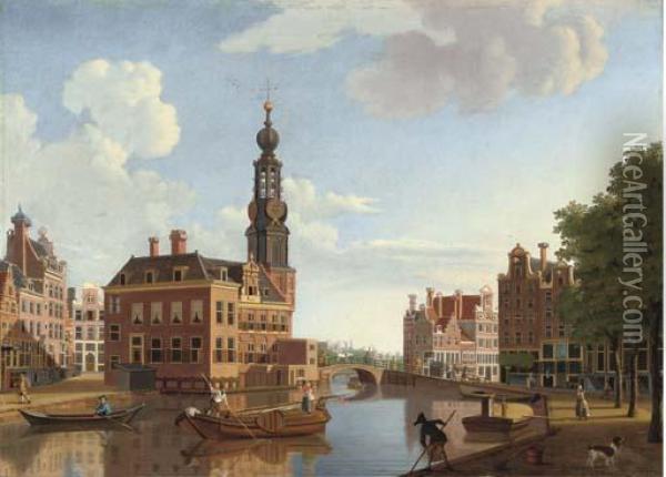 The Singel With The Munttoren, Amsterdam Oil Painting - Hendrik Keun