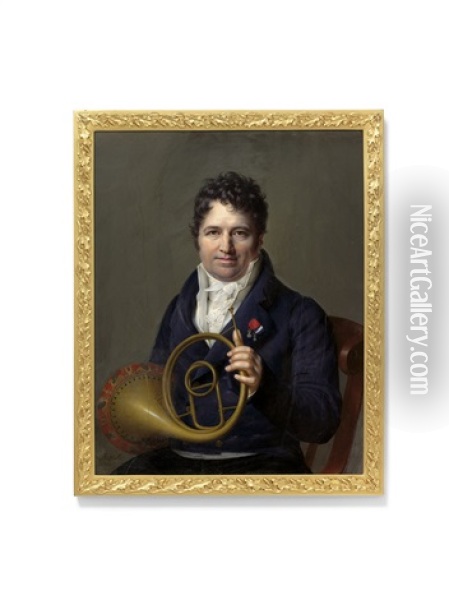 Frederic Duvernoy, Famous Horn Soloist At The Paris Opera, Holding A Cor Solo, Paris Horn, Wearing The Badge Of The Royal French Order Of The Legion Of Honour And The Medaille De La Fidelite Oil Painting - Jean Baptiste Jacques Augustin