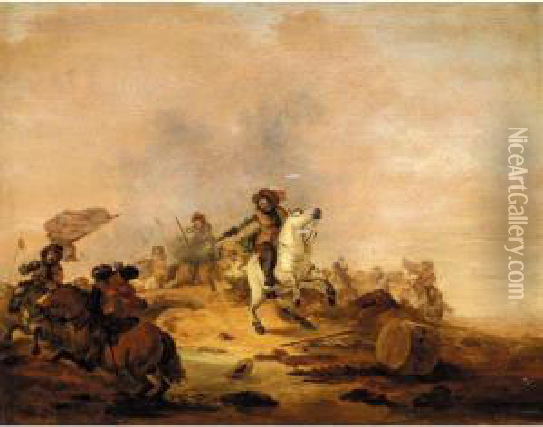A Cavalry Battle Oil Painting - Hermann Van Lin
