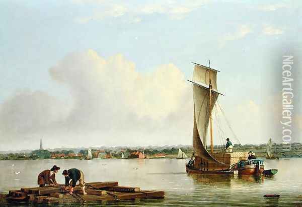 A Keel on the Humber, late 1820s Oil Painting - John Ward