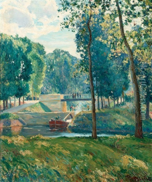 Le Canal Du Midi, Paysage D'ete Oil Painting - Gustaf Albert