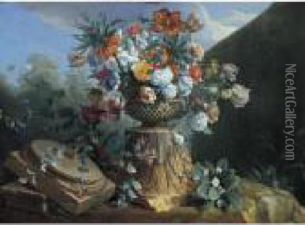 Still Life Of Flowers In An Urn Oil Painting - Alexandre-Francois Desportes