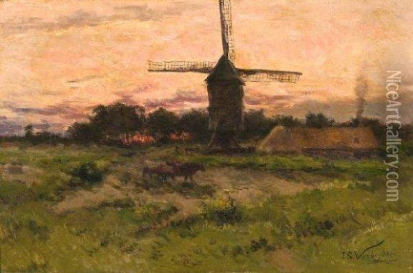 Moulin Dans Un Paysage Au Crepuscule Oil Painting - Isidore Verheyden