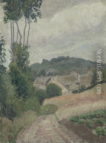 Road Down Hill, Harfleur Oil Painting - Lucien Pissarro