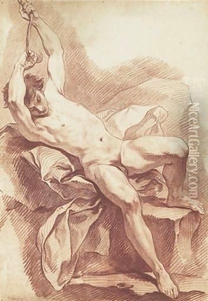 Study Of A Male Nude Oil Painting - Carle van Loo