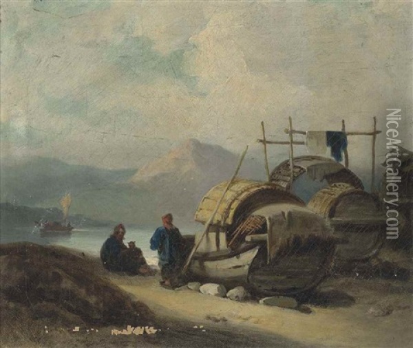 Tanka Boats On The Shore, Macao Oil Painting - George Chinnery
