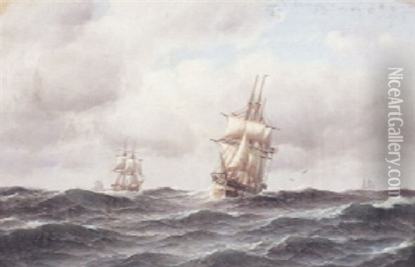 Engelsk Fregat Og Flere Skibe I Nordsoen Oil Painting - Carl Ludwig Bille