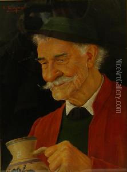 Bust Portrait Of A Man With A Beer Jug Oil Painting - Erwin Eichinger