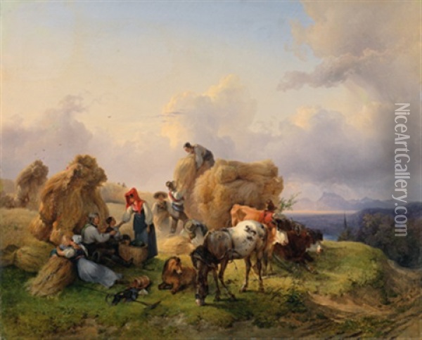 Ernteszene Im Voralpenland Oil Painting - Friedrich Gauermann