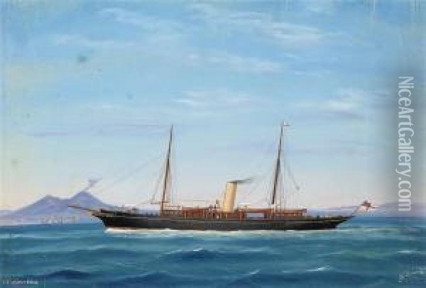 The Royal Yacht Squadron's Steam Yacht 
Golden Eagle Oil Painting - Antonio de Simone