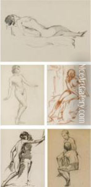 A Group Of Five Drawings Of Nudes Oil Painting - Aleksey Ilyich Kravchenko