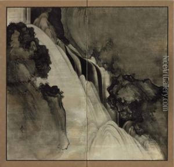 Waterfall Oil Painting - Shibata Zeshin