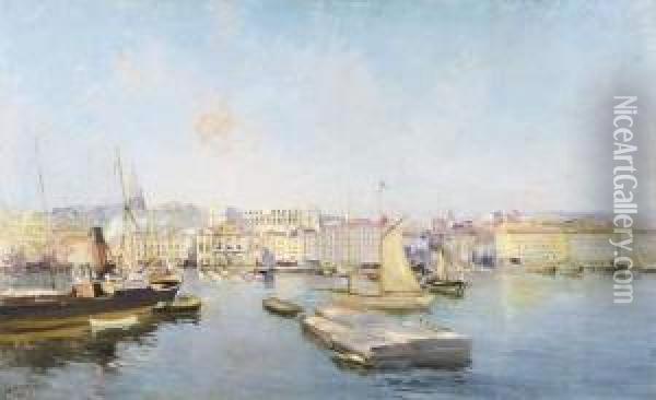 Vue Du Quai Du Port A Marseille Oil Painting - Raymond Allegre