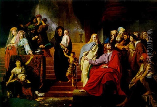 Christ Giving To The Poor Oil Painting - Francois Joseph Navez