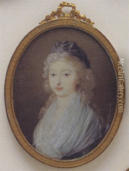 Maria Therese Charlotte Of France, Madame Royale, Wearing A Black Cap Over Long Hair And A White Shawl Oil Painting - Friedrich Heinrich Fueger
