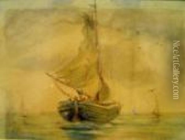 Marina Con Barche Oil Painting - Edoardo Dalbono