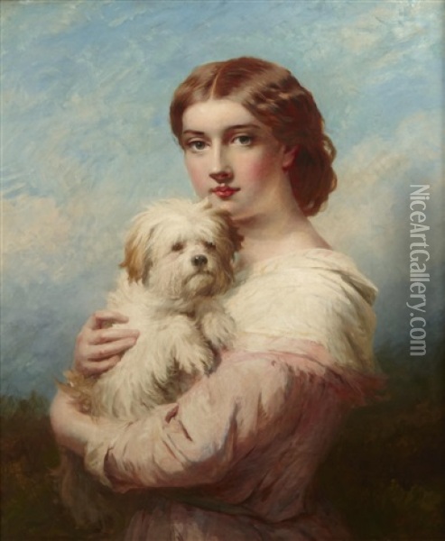 A Young Lady And Her Dog Oil Painting - James John Hill