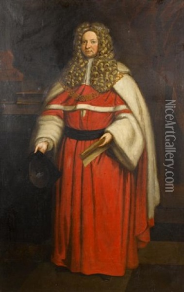 Portrait Of A Judge In A Crimson Fur-trimmed Gown Oil Painting - Charles Jervas