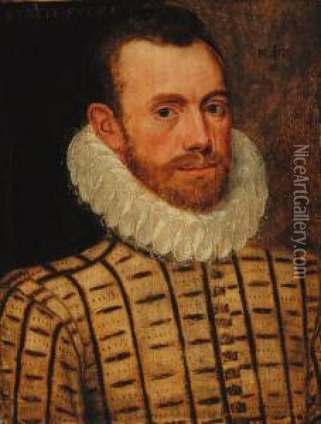Portrait Of A Gentleman, Half-length, In A Slashed Doublet And Aruff Oil Painting - Giacomo Antonio Moro