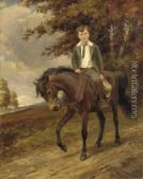 Portrait Of A Boy On A Pony Oil Painting - Wright Barker