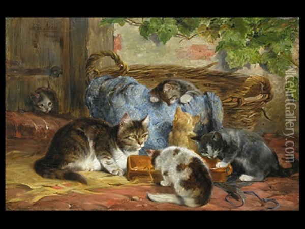 Die Katzenfamilie Oil Painting - Julius Adam the Younger
