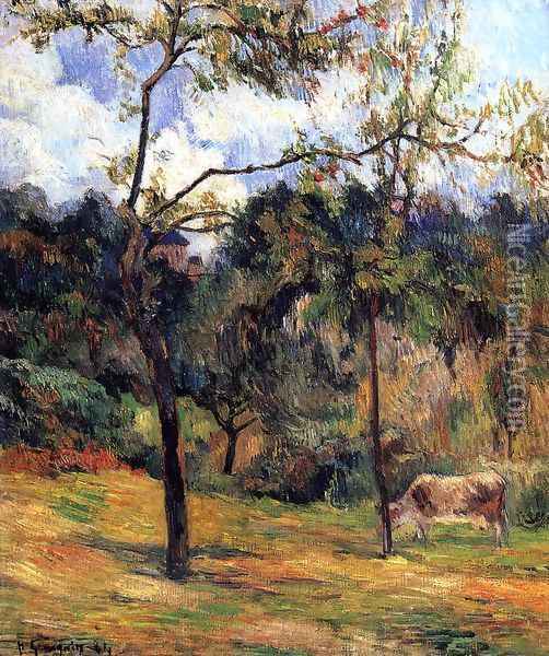 Cow In A Meadow Rouen Oil Painting - Paul Gauguin