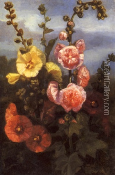 Roses Tremieres Oil Painting - Simon Saint-Jean