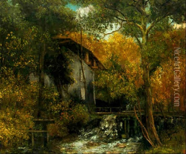 Moulin Et Chute D'eau Oil Painting - Gustave Courbet