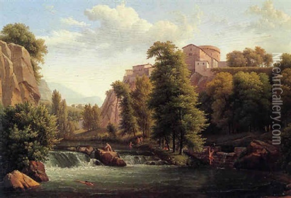 View Of Tivoli Oil Painting - Alexandre Hyacinthe Dunouy