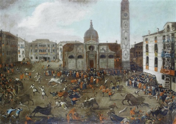 The Carnival Bullfight In Campo Santa Maria Formosa, Venice Oil Painting - Gabriel Bella