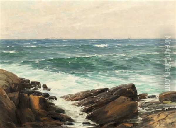 Steamboat In The Horizon Oil Painting - Woldemar Toppelius
