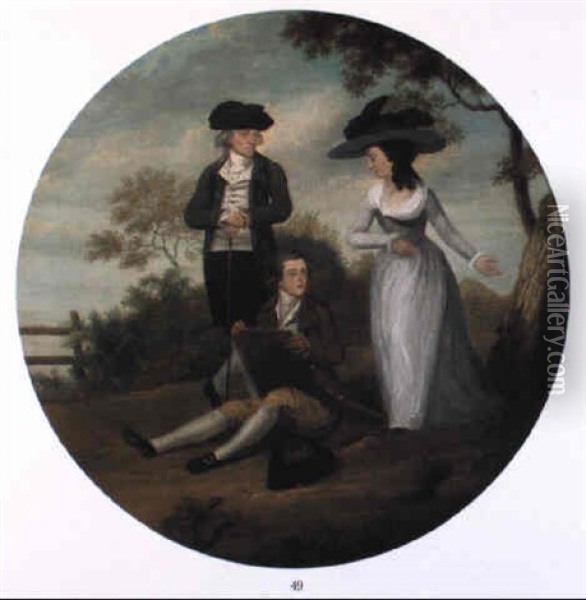 Portrait Of The Artist With His Brother Charles And Sister Arabella Oil Painting - James Sowerby