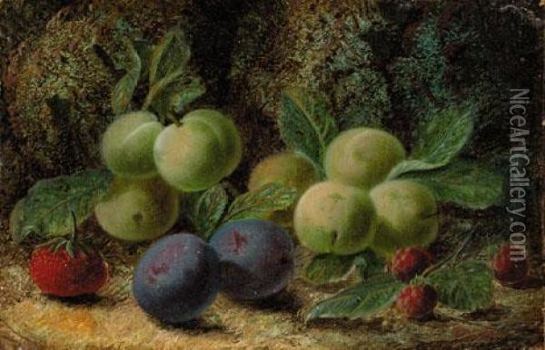 Fruit On A Mossy Bank Oil Painting - Oliver Clare