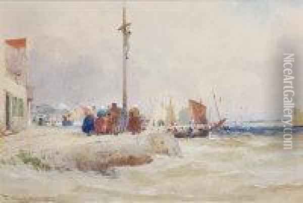 French Fishing Port Oil Painting - Thomas Bush Hardy