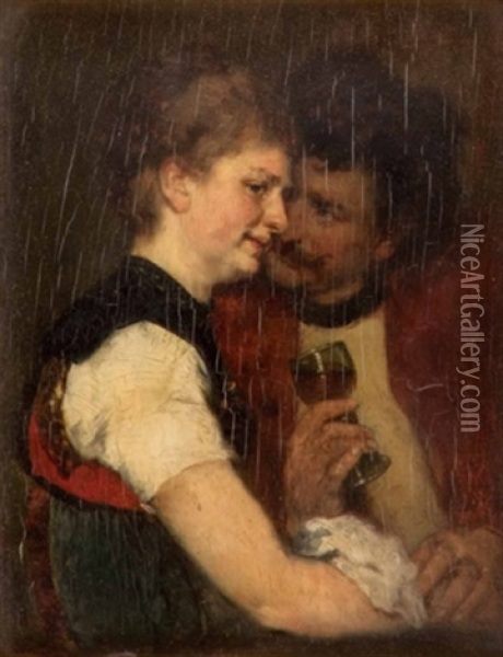 Schakerndes Paar Mit Weinglas Oil Painting - Heinrich A. Weber