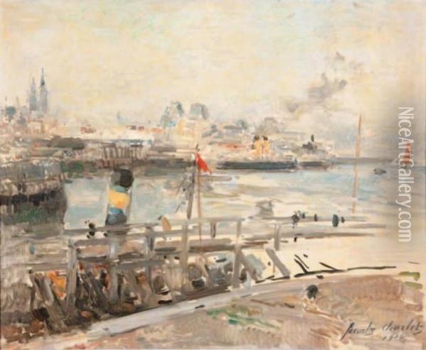 Vue D'un Port Avec Vapeur Oil Painting - Frantz Charlet