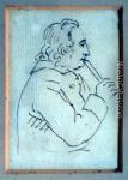 Man With Flute 3.5 X 2.5in Oil Painting - Paul Sandby