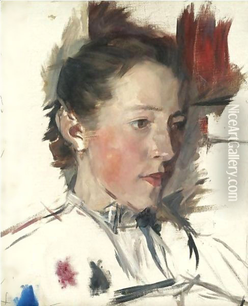 Farm Girl Oil Painting - Wilhelm Leibl