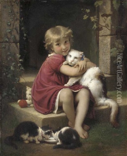 Her Favorite Pet Oil Painting - Leon Jean Basile Perrault
