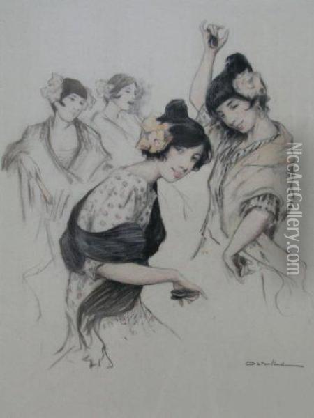Danseurs Espagnols Fusain Et Crayons Decouleurs Oil Painting - Allan Osterlind