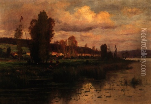 Weide Am See Oil Painting - Adolphe Morin